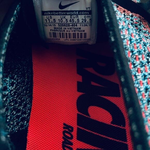 Nike Flyknit Racer Neo Turquoise 526628-404 Mens 11.5 US 45.5 EUR 10.5 UK NICE - Picture 7 of 13